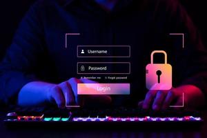 cybersecurity concept, user privacy security and encryption, secure internet access Future technology and cybernetics, screen padlock. photo