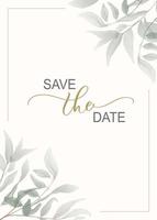 Greenery save the date, wedding invitation card background with green watercolor botanical leaves. Abstract floral art background vector design for wedding and vip cover template.