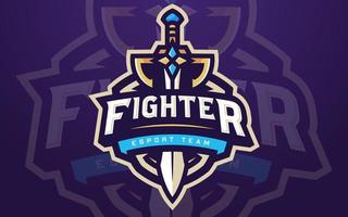 Professional Fighter Esports Logo Template with Sword for Game Team or Gaming Tournament vector