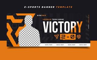 plantilla de banner de juegos de esports de victoria con logotipo para redes sociales vector