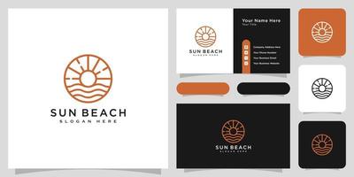 sun beach logo design Vector with business card