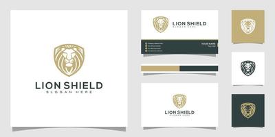 lion shield animal logo design vector and business card