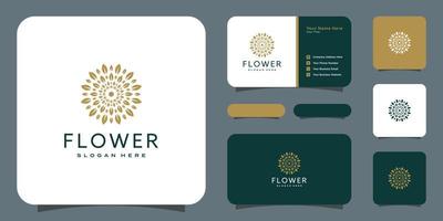 Flower mono line luxury logo with business card design vector