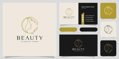 Beauty woman hairstyle logo design with business card for nature people salon elements vector