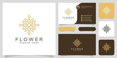 Flower mono line luxury logo with business card design vector