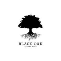 black oak tree logo and roots design illustration vector