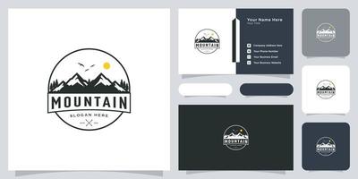 mountain with sun light logo design and business card vector