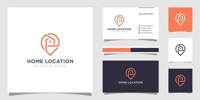 Home location with house and map marker logo and business card
