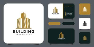 Building logo with line art style. city building abstract for logo design inspiration and business card design vector