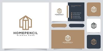 house pencil logo vector design line style and business card