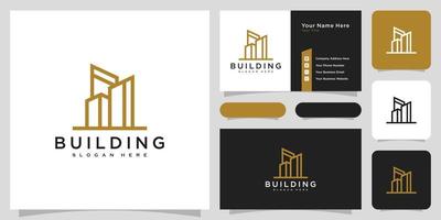 Building logo with line art style. city building abstract for logo design inspiration and business card design vector