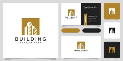 Building logo with line art style. city building abstract for logo design inspiration and business card design vector