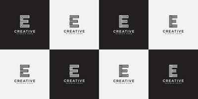 set of initial letter E logo design vector line style