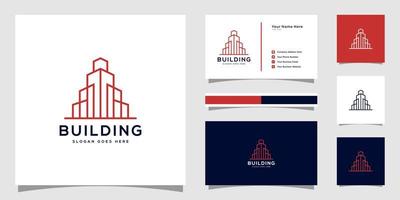 Building logo with line art style. city building abstract for logo design inspiration and business card design vector