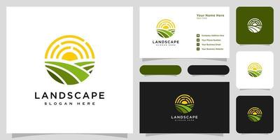 diseño de vector de logotipo de sol de paisaje y tarjeta de visita