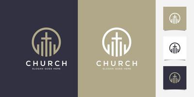 línea arte iglesia cristiana logo diseño premium vector
