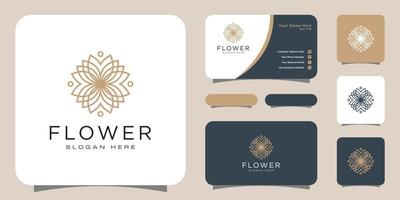 logotipo de lujo de línea mono flor con diseño de tarjeta de visita vector