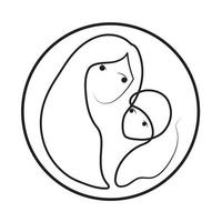 Silhouette of a mother with a child. Happy mother's day concept. Beautiful woman with a child. Doodle style. Vector illustration isolated on white background.