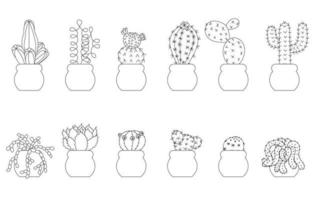 Outline of a cactus. Kit. Vector stock illustration isolated on white background.