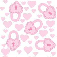 Pink decorative lock in the shape of a heart. Seamless  pattern. Pattern for romantic design. Vector illustration isolated on white background.