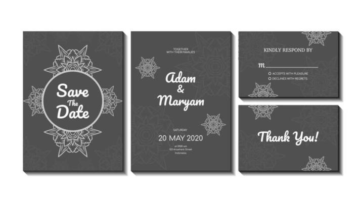 set cover content wedding invitation card with mandala, abstract frame background decoration ornament mockup greeting celebration rustic template vector illustration