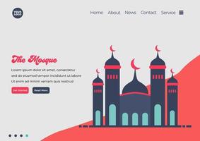 Landing page template of Mosque illustration. Modern flat design concept of web page design for website and mobile website. Easy to edit and customize. Vector illustration. Flat design style