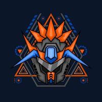 gráfico vectorial ilustrativo del caballero robot cyborg en el fondo de los adornos de geometría sagrada, perfecto para el diseño de camisetas, adhesivos, afiches, mercancías y logotipo de e-sport vector