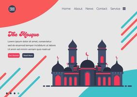 Landing page template of Mosque illustration. Modern flat design concept of web page design for website and mobile website. Easy to edit and customize. Vector illustration. Flat design style