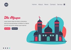 Landing page template of Mosque illustration. Modern flat design concept of web page design for website and mobile website. Easy to edit and customize. Vector illustration. Flat design style