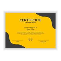 plantilla de premio de certificado de reconocimiento creativo con color amarillo vector