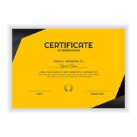 plantilla de premio de certificado de reconocimiento creativo con color amarillo vector