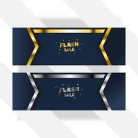 fondo de banner de venta flash con degradado de color dorado y plateado, fondo de lujo vector