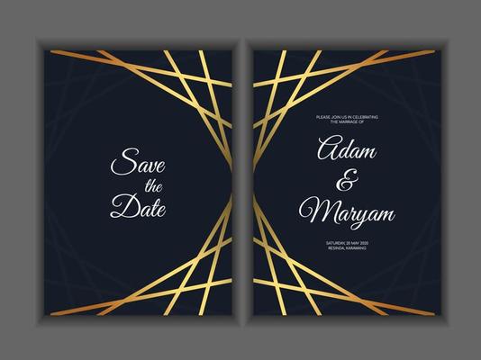 Greeting card design, wedding invitations, rsvp or template for writers competition diploma with golden frame and flower on a dark turquoise background