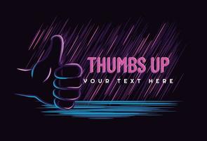 Hand showing symbol Like. Making thumb up gesture. Vector neon style vintage illustration isolated on a dark background. Sign for web, poster, t-shirt, info graphic.