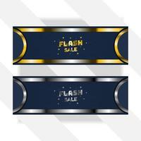 fondo de banner de venta flash con degradado de color dorado y plateado, fondo de lujo vector