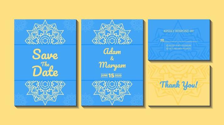 set cover content wedding invitation card with mandala, abstract frame background decoration ornament mockup greeting celebration rustic template vector illustration