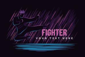 Karate air kick. Martial arts. neon color glow in the dark. Vector illustration.