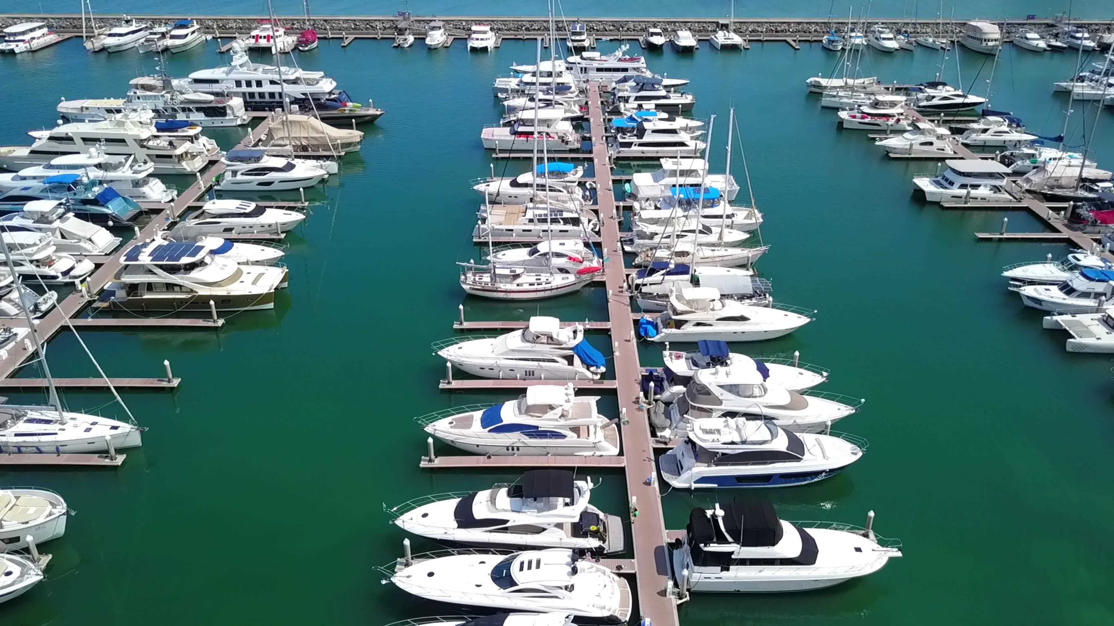 Marine port for yacht, motorboat, sailboat parking service and moorings