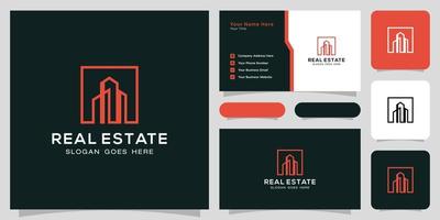 Building logo with line art style. city building abstract for logo design inspiration and business card design vector