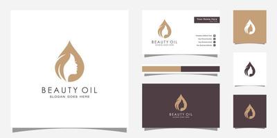 woman beauty oil logo design with woman face and olive oil design template and business card vector