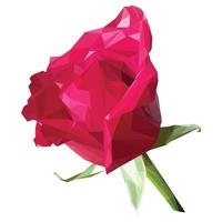 low poly polygon rose pink flower isolated on green stem romance. Vector stock illustration isolated on white background.