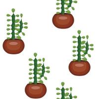 Cactus in a pot. Pattern.  Vector stock illustration isolated on white background.