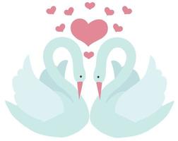 un par de cisnes blancos y corazones rosas saliendo de ellos. estilo de dibujos animados ilustración de stock vectorial aislada sobre fondo blanco. vector