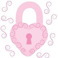 Pink decorative lock in the shape of a heart. Seamless  pattern. Pattern for romantic design. Vector illustration isolated on white background.