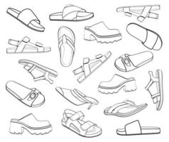 colección de vectores de zapatos, sandalias de garabatos