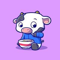 Cute illustration of beef eating soup for the blessed Eid al-Adha mascot cartoon