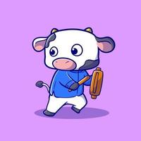 Cute illustration of the cow with wake up call with kentongan mascot cartoon style vector