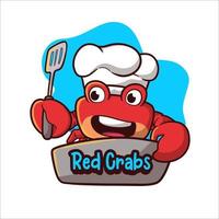 mascot logo Crab carrying two spatulas for a seafood restaurant vector