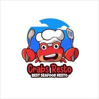 cangrejo con logo de mascota que lleva una espátula con una sonrisa para un restaurante de mariscos vector