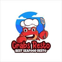 mascota logo ilustración chef cangrejo dibujado a mano dibujos animados para un restaurante de mariscos vector